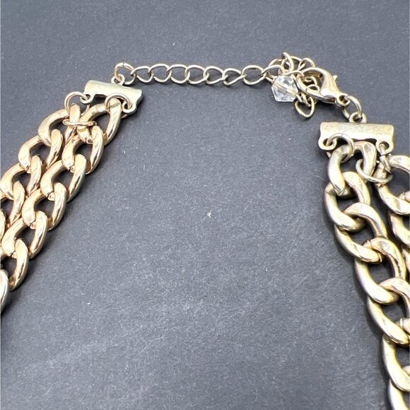 Double Chain Chunky Rhinestones Necklace Orange Teal Gold-Tone Unique Statement - Picture 10 of 12